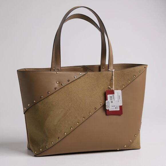 NWT Valentino Garavani Calfskin Suede Rockstud Wispy Tote in Sabbia - Picture 1 of 4